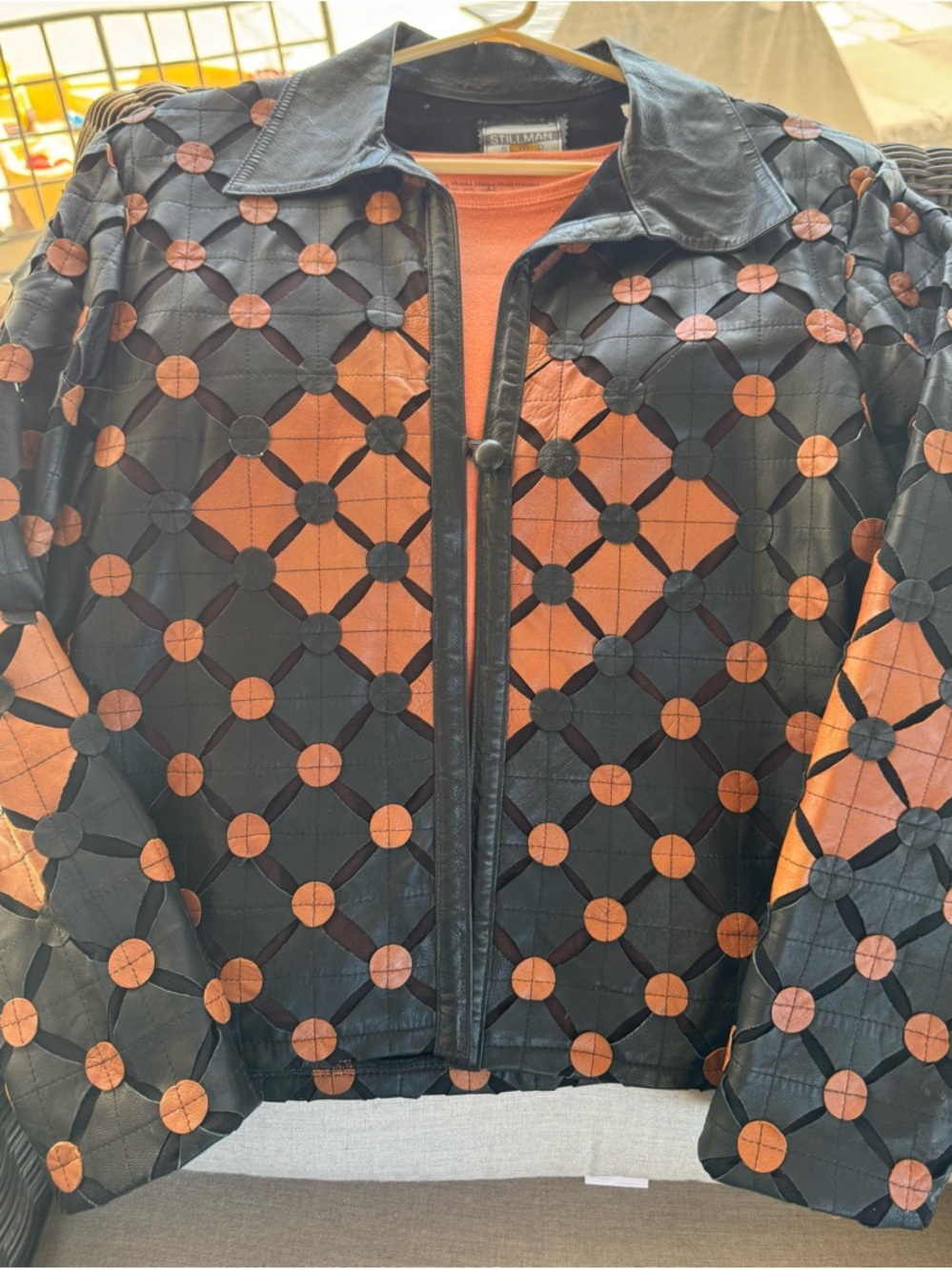 Black & Orange Geometric Leather Jacket